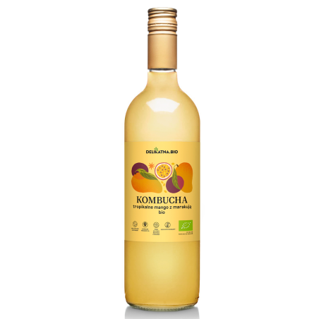 KOMBUCHA TROPIKALNE MANGO Z MARAKUJĄ BIO 750 ml - DELIKATNA (ZAKWASOWNIA)