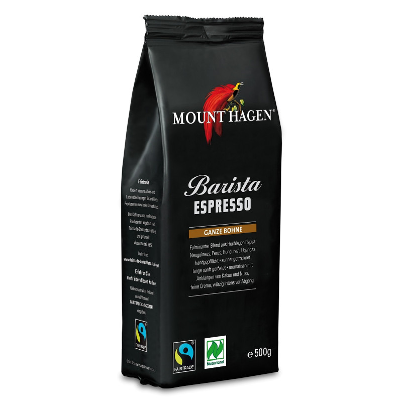 KAWA ZIARNISTA ARABICA/ROBUSTA BARISTA ESPRESSO FAIR TRADE BIO 500 g - MOUNT HAGEN