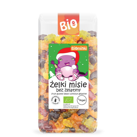 ŻELKI MISIE BEZ ŻELATYNY BEZGLUTENOWE BIO 500 g - BIOMINKI (EDYCJA ŚWIĄTECZNA)(PRODUKT SEZONOWY)