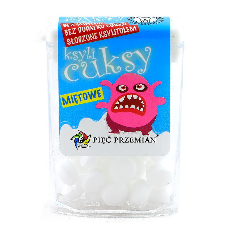 CUKIERKI Z KSYLITOLU KSYLICUKSY O SMAKU MIĘTOWYM BEZGLUTENOWE 13 g - PIĘĆ PRZEMIAN