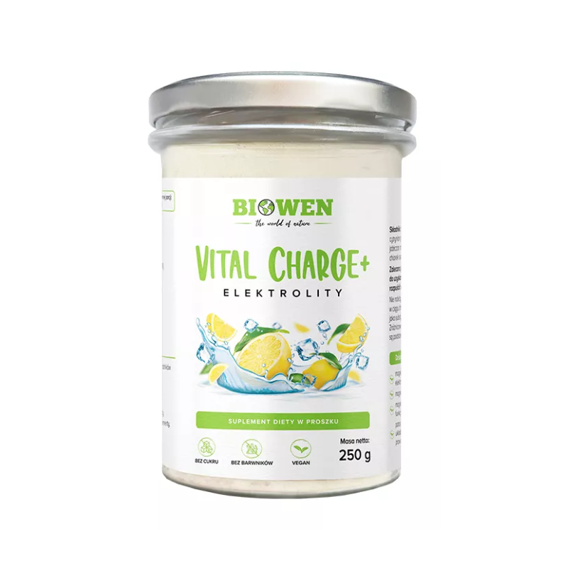 ELEKTROLITY O SMAKU CYTRYNOWYM W PROSZKU VITAL CHARGE+ 250 g - HEMPKING (BIOWEN)