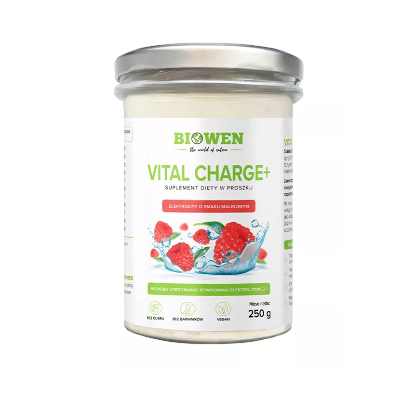 ELEKTROLITY O SMAKU MALINOWYM W PROSZKU VITAL CHARGE+ 250 g - HEMPKING (BIOWEN)