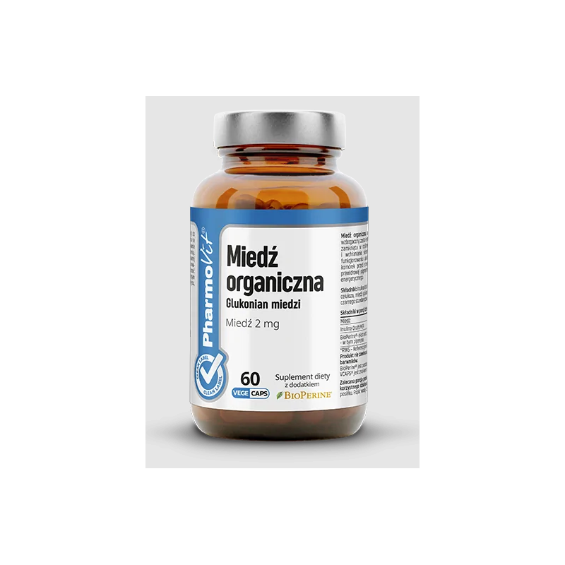 MIEDŹ ORGANICZNA (2 mg) BEZGLUTENOWA 60 KAPSUŁEK - PHARMOVIT (CLEAN LABEL)