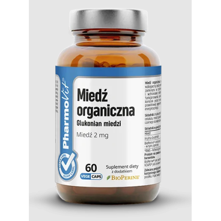 MIEDŹ ORGANICZNA (2 mg) BEZGLUTENOWA 60 KAPSUŁEK - PHARMOVIT (CLEAN LABEL)