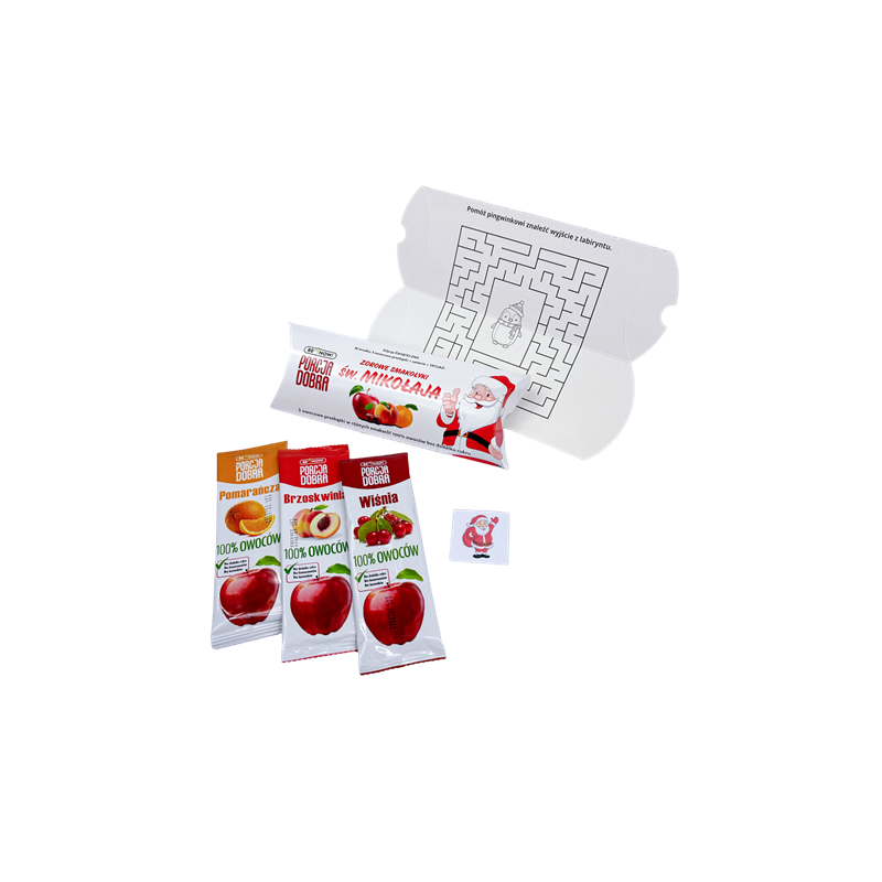 SMAKOŁYKI OD ŚWIĘTEGO MIKOŁAJA (3 OWOCOWE PRZEKĄSKI + TATUAŻ) 48 g - PORCJA DOBRA (EDYCJA ŚWIĄTECZNA)