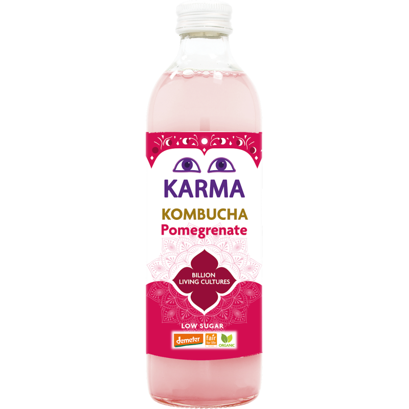 KOMBUCHA Z GRANATEM NISKA ZAWARTOŚĆ CUKRÓW FAIR FOR LIFE DEMETER BIO 500 ml - KARMA KOMBUCHA