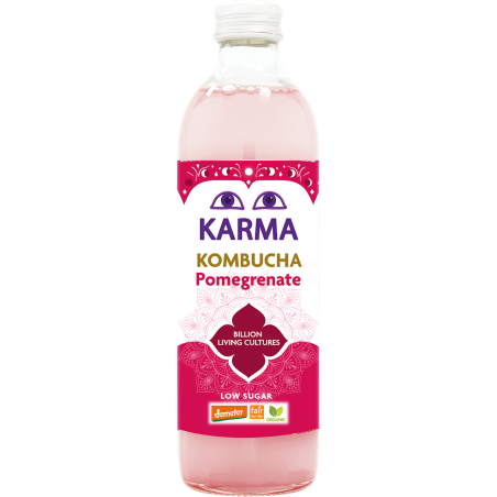 KOMBUCHA Z GRANATEM NISKA ZAWARTOŚĆ CUKRÓW FAIR FOR LIFE DEMETER BIO 500 ml - KARMA KOMBUCHA