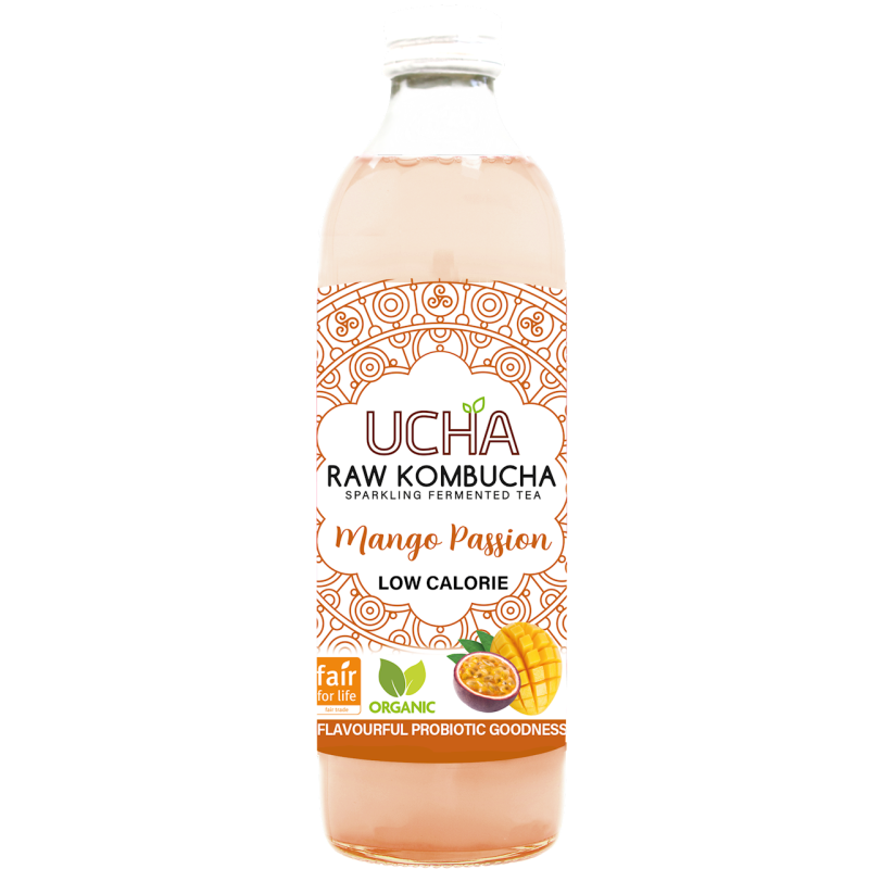 KOMBUCHA Z MANGO I MARAKUJĄ NISKA ZAWARTOŚĆ CUKRÓW FAIR FOR LIFE BIO 350 ml - UCHA
