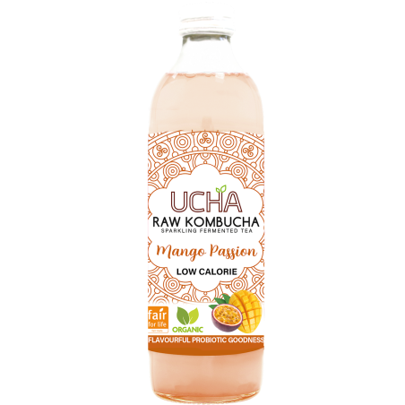 KOMBUCHA Z MANGO I MARAKUJĄ NISKA ZAWARTOŚĆ CUKRÓW FAIR FOR LIFE BIO 350 ml - UCHA