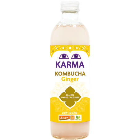 KOMBUCHA Z IMBIREM NISKA ZAWARTOŚĆ CUKRÓW FAIR FOR LIFE DEMETER BIO 500 ml - KARMA KOMBUCHA