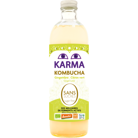 KOMBUCHA Z IMBIREM I LIMONKĄ BEZ CUKRU FAIR FOR LIFE DEMETER BIO 750 ml - KARMA KOMBUCHA