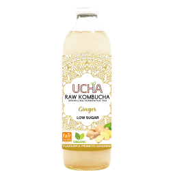 KOMBUCHA Z IMBIREM NISKA ZAWARTOŚĆ CUKRÓW FAIR FOR LIFE BIO 350 ml - UCHA