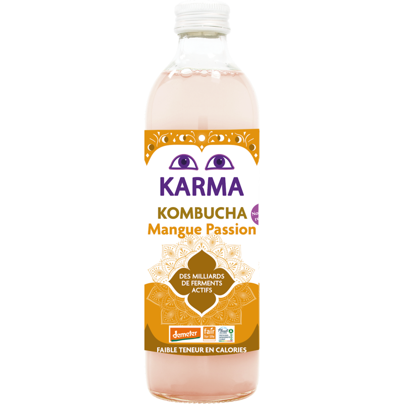 KOMBUCHA Z MANGO NISKA ZAWARTOŚĆ CUKRÓW FAIR FOR LIFE DEMETER BIO 500 ml - KARMA KOMBUCHA