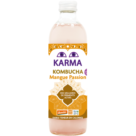 KOMBUCHA Z MANGO NISKA ZAWARTOŚĆ CUKRÓW FAIR FOR LIFE DEMETER BIO 500 ml - KARMA KOMBUCHA