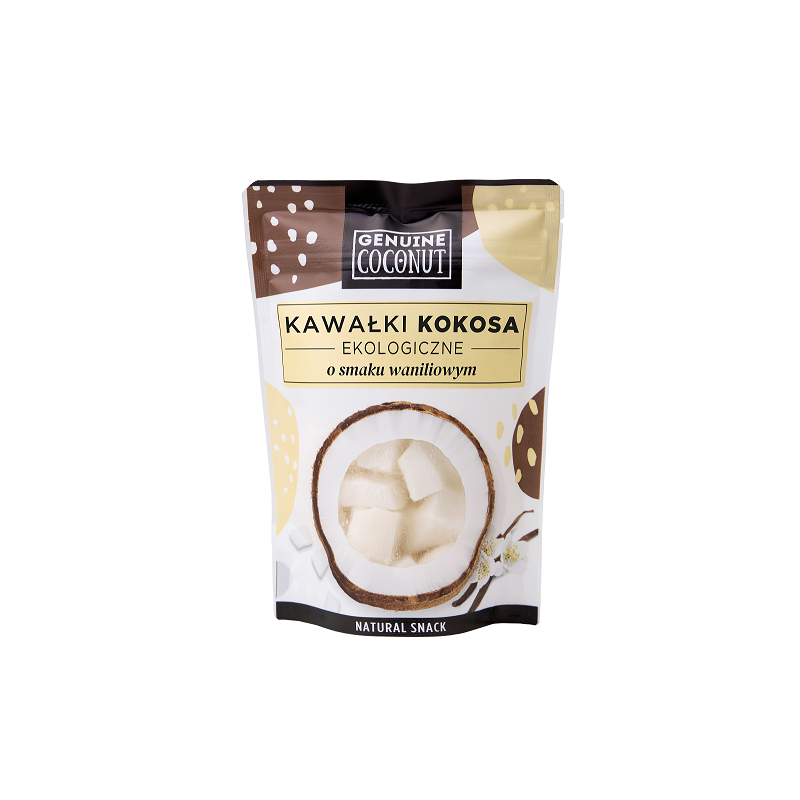 KOKOS KAWAŁKI ŚWIEŻE O SMAKU WANILIOWYM BEZGLUTENOWE BIO 100 g - GENUINE COCONUT