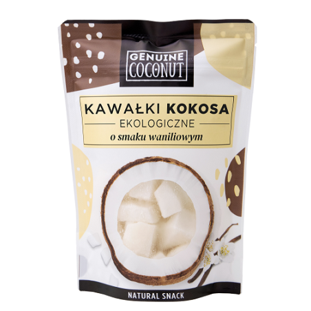 KOKOS KAWAŁKI ŚWIEŻE O SMAKU WANILIOWYM BEZGLUTENOWE BIO 100 g - GENUINE COCONUT