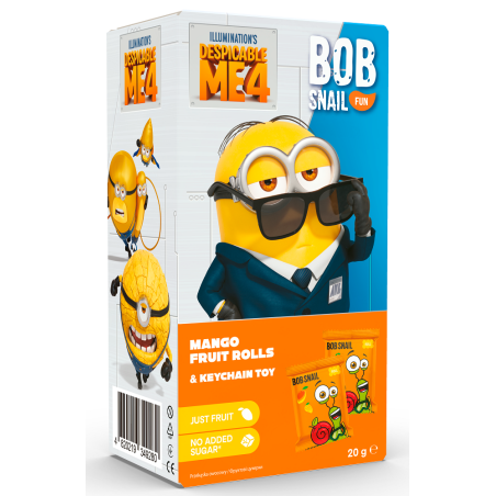 PRZEKĄSKA EAT & PLAY MANGO Z ZABAWKĄ MINIONS BEZGLUTENOWA 20 g - BOB SNAIL