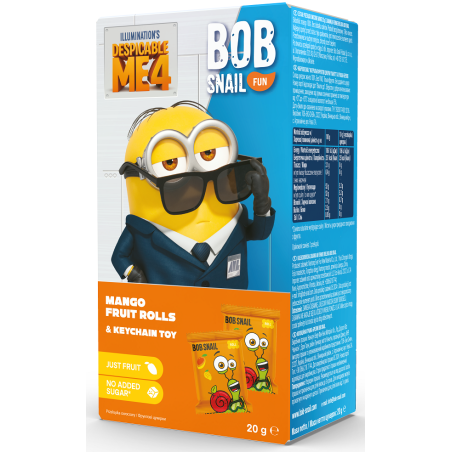 PRZEKĄSKA EAT & PLAY MANGO Z ZABAWKĄ MINIONS BEZGLUTENOWA 20 g - BOB SNAIL