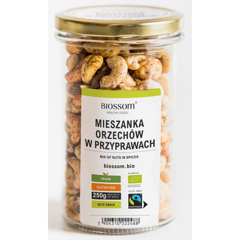 MIX ORZECHÓW W PRZYPRAWACH FAIR TRADE BEZGLUTENOWE BIO 250 g - BIOSSOM