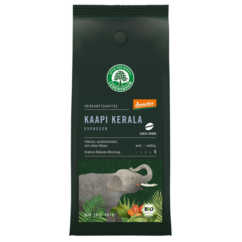 KAWA ZIARNISTA ARABICA/ROBUSTA KAAPI KERALA ESPRESSO DEMETER BIO 250 g - LEBENSBAUM