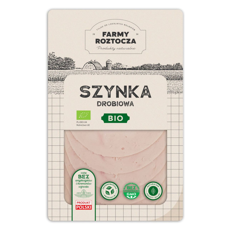 SZYNKA DROBIOWA PLASTRY BIO 100 g - FARMY ROZTOCZA (Z PÓŁKI)