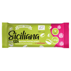 BATON PISTACJOWY Z MALINAMI "SICILIANA RAW" BEZGLUTENOWY BIO 40 g - ZMIANY ZMIANY