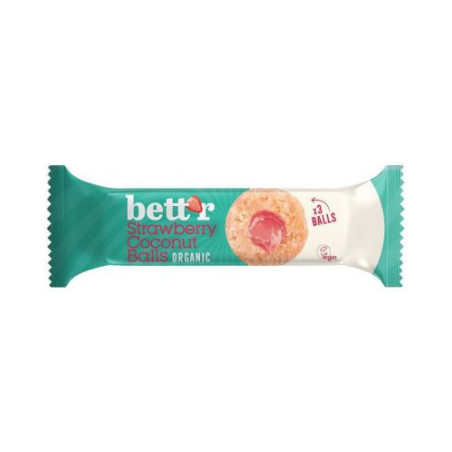 KULKI KOKOSOWE Z NADZIENIEM TRUSKAWKOWYM BEZGLUTENOWE BIO (3 x 15 g) 45 g - BETT'R