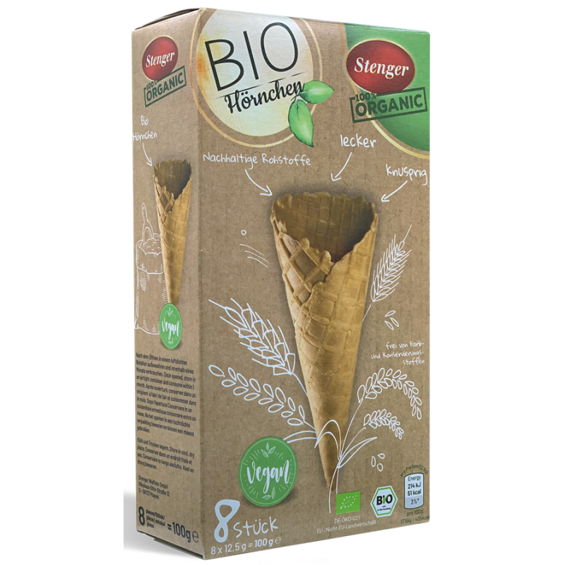 ROŻKI WAFLOWE DO LODÓW BIO (8 x 12,5 g) 100 g - STENGER