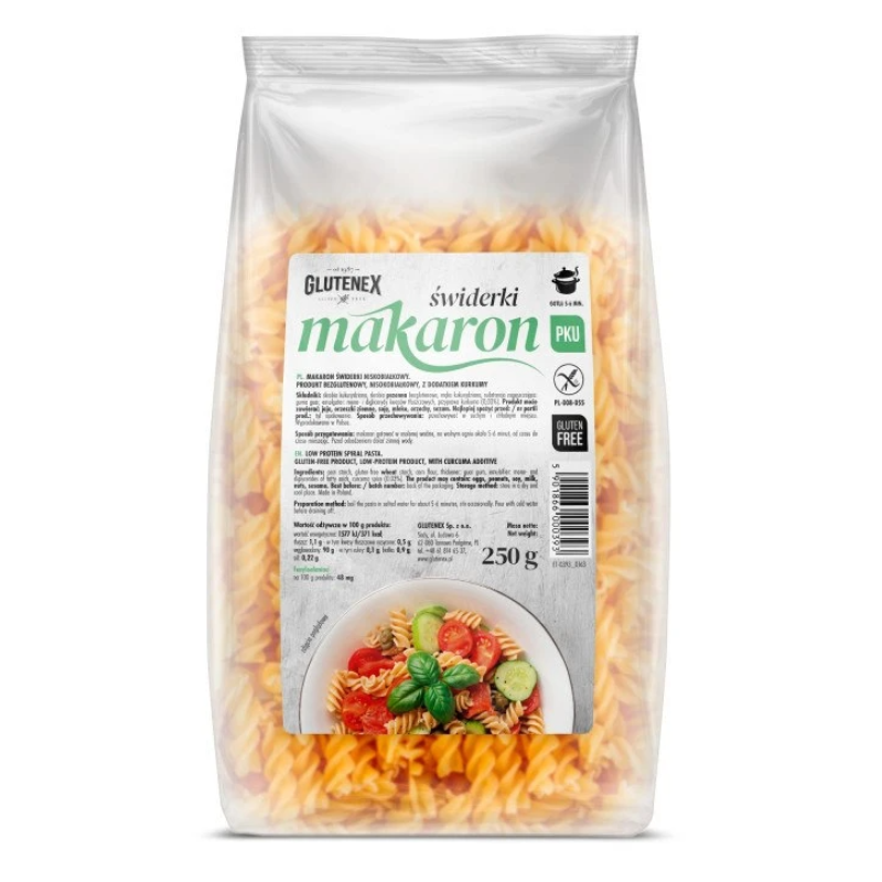 MAKARON ŚWIDERKI NISKOBIAŁKOWY BEZGLUTENOWY 250 g - GLUTENEX