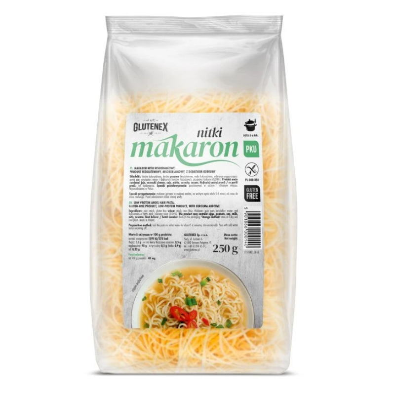 MAKARON NITKI NISKOBIAŁKOWY BEZGLUTENOWY 250 g - GLUTENEX