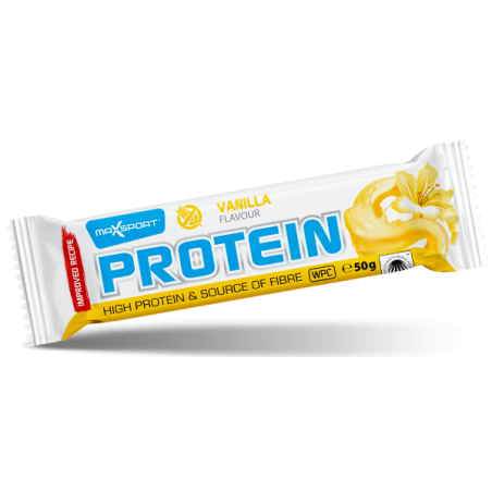 BATON PROTEINOWY O SMAKU WANILIOWYM W BIAŁEJ POLEWIE BEZGLUTENOWY 50 g - MAXSPORT