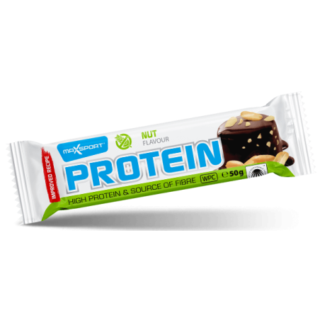 BATON PROTEINOWY Z ORZESZKAMI ZIEMNYMI W KAKAOWEJ POLEWIE BEZGLUTENOWY 50 g - MAXSPORT