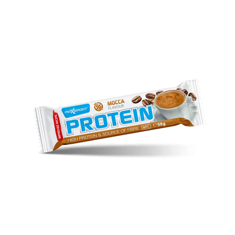 BATON PROTEINOWY O SMAKU KAWOWYM W MLECZNEJ CZEKOLADZIE BEZGLUTENOWY 50 g - MAXSPORT