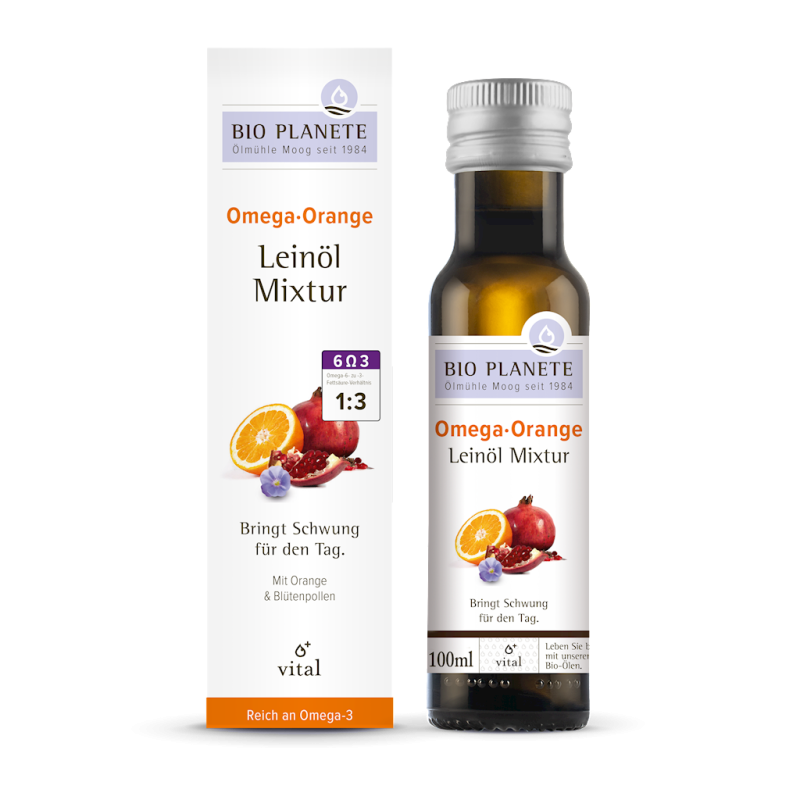 OMEGA ORANGE - MIESZANKA Z OLEJEM LNIANYM (PYŁEK KWIATOWY, POMARAŃCZA) BIO 100 ml - BIO PLANETE