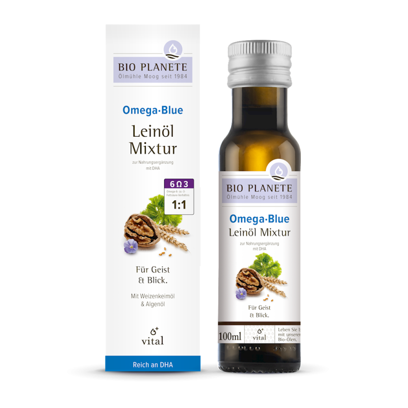 OMEGA BLUE - MIESZANKA Z OLEJEM LNIANYM (ORZECHY WŁOSKIE, ALGI MORSKIE) BIO 100 ml - BIO PLANETE