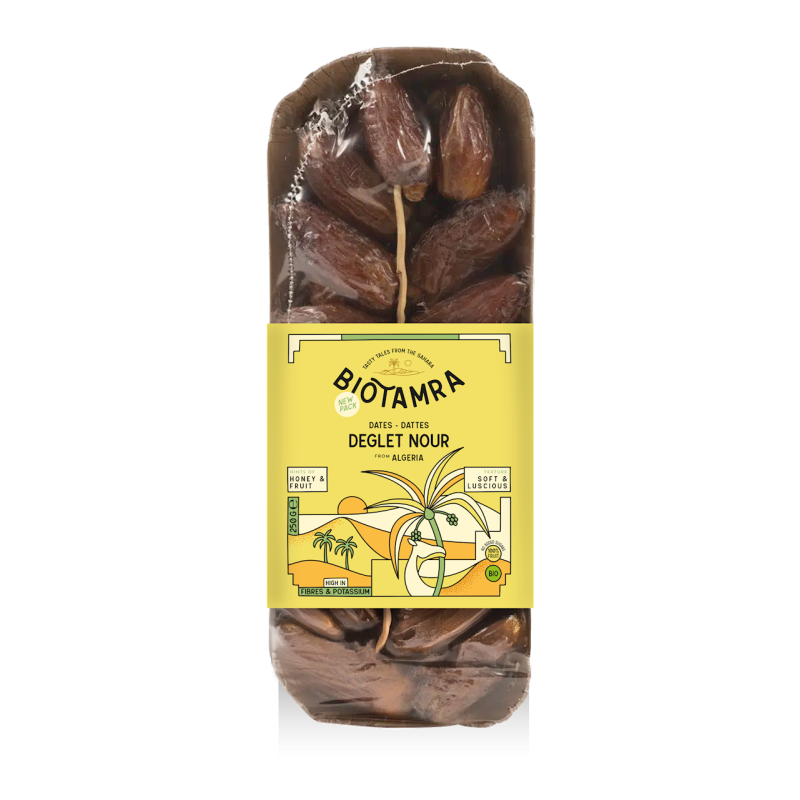 DAKTYLE DEGLET NOUR ŚWIEŻE Z PESTKĄ BIO 250 g - BIOTAMRA