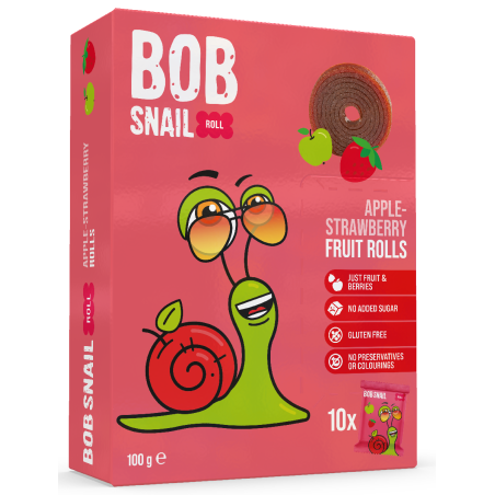 PRZEKĄSKI ROLL JABŁKO - TRUSKAWKA BEZ DODATKU CUKRÓW BEZGLUTENOWE 100 g - BOB SNAIL