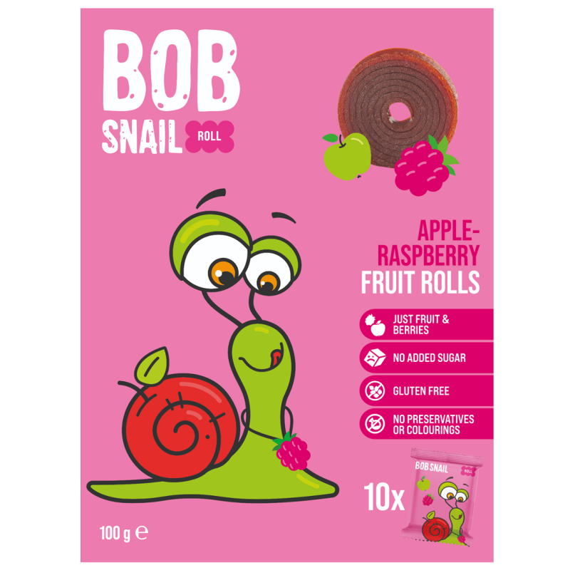 PRZEKĄSKI ROLL JABŁKO - MALINA BEZ DODATKU CUKRÓW BEZGLUTENOWE 100 g - BOB SNAIL