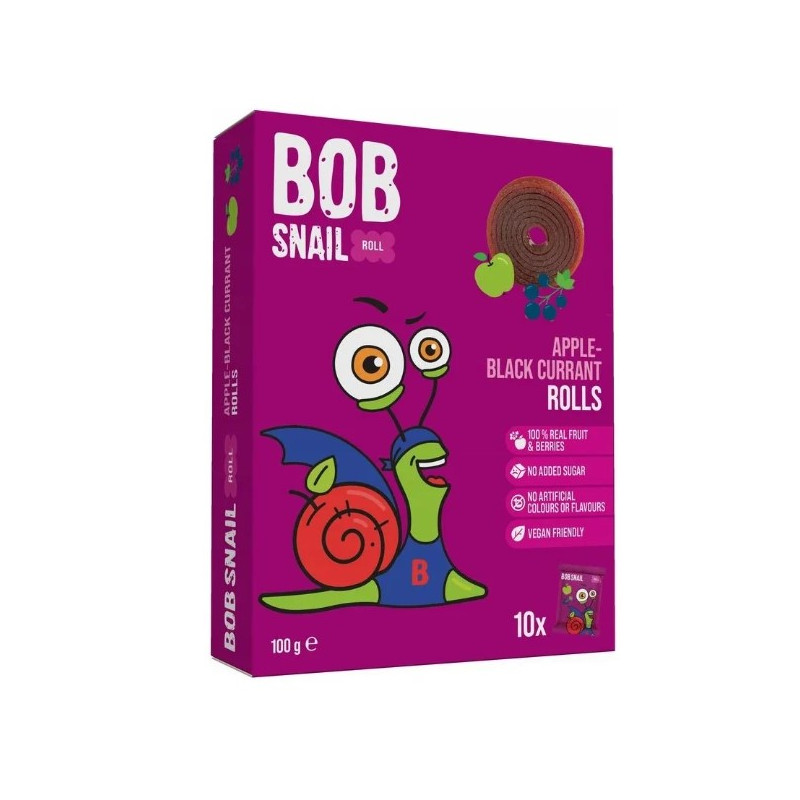 PRZEKĄSKI ROLL JABŁKO - CZARNA PORZECZKA BEZ DODATKU CUKRÓW BEZGLUTENOWE 100 g - BOB SNAIL