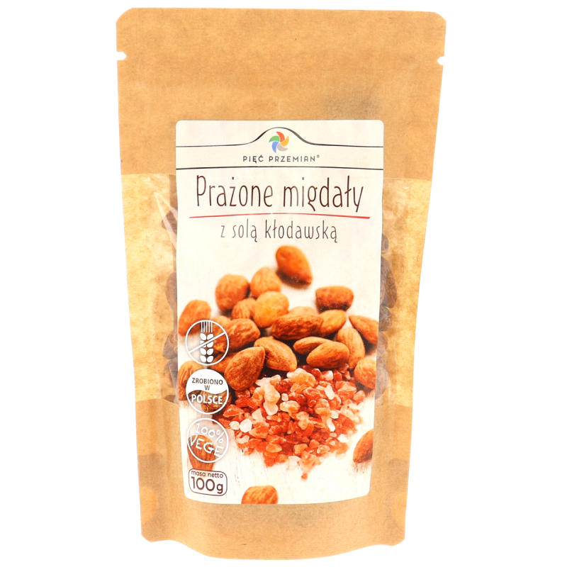 MIGDAŁY PRAŻONE Z SOLĄ KŁODAWSKĄ BEZGLUTENOWE 100 g - PIĘĆ PRZEMIAN