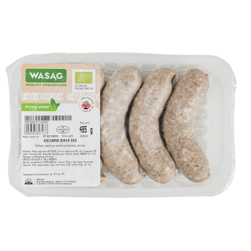 KIEŁBASA BIAŁA BIO (6 szt.) 485 g - WASĄG (Z PÓŁKI)