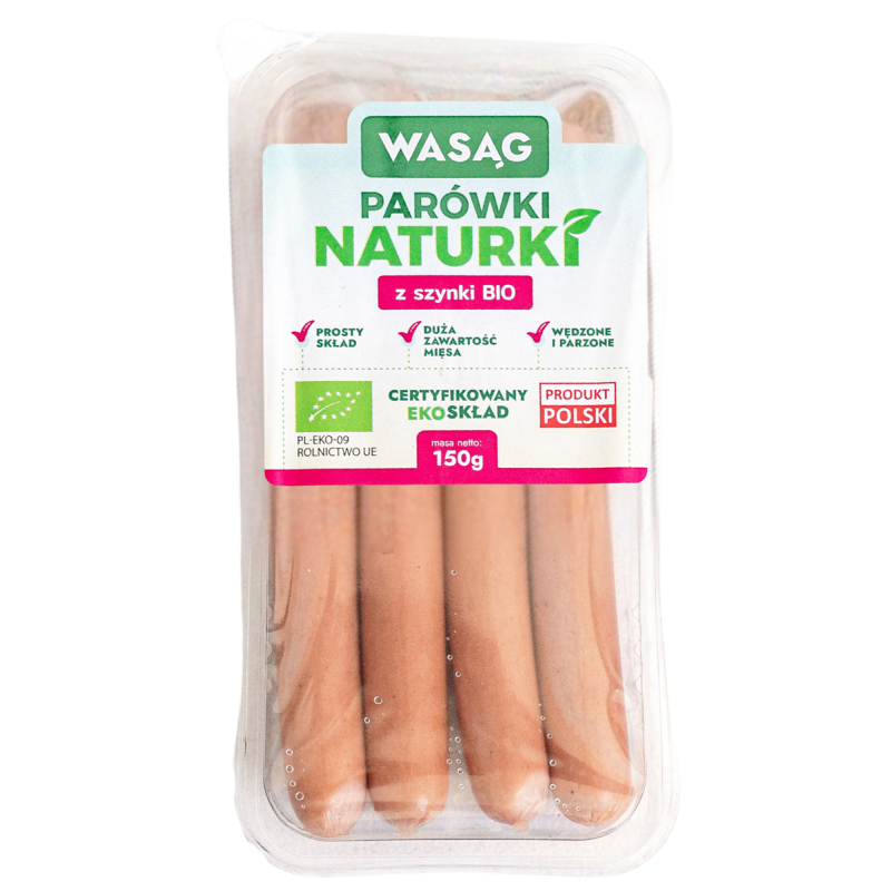PARÓWKI Z SZYNKI BIO 150 g - WASĄG (Z PÓŁKI)