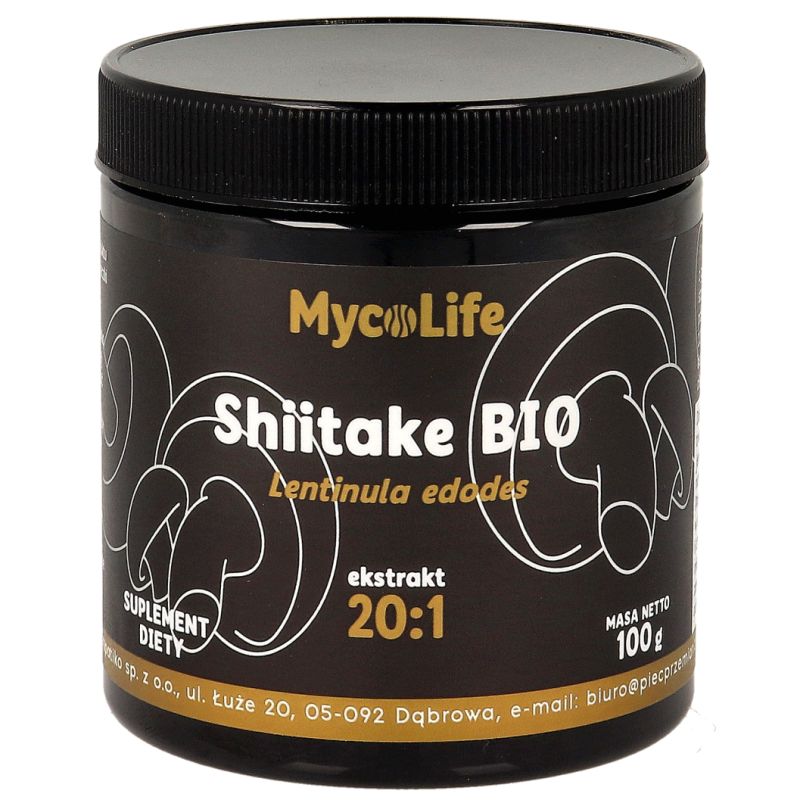 GRZYBY SHIITAKE EKSTRAKT BEZGLUTENOWY BIO 100 g - PIĘĆ PRZEMIAN (MYCOLIFE)