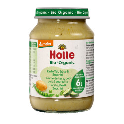 ZIEMNIAK - GROSZEK - CUKINIA BEZ DODATKU CUKRÓW BEZGLUTENOWE OD 6 MIESIĄCA DEMETER BIO 190 g (SŁOIK) - HOLLE