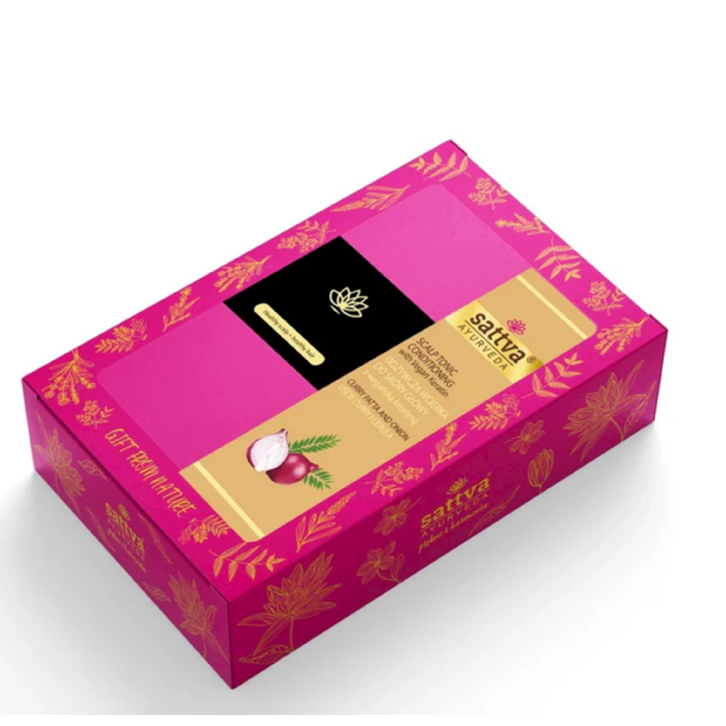 ZESTAW PREZENTOWY WCIERKA ODŻYWCZA Z WEGAŃSKA KERATYNĄ + SZCZOTKA DO MASAŻU GŁOWY - SATTVA