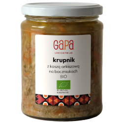 KRUPNIK Z KASZĄ ORKISZOWĄ NA BOCZNIAKACH BIO 450 g - GAPA