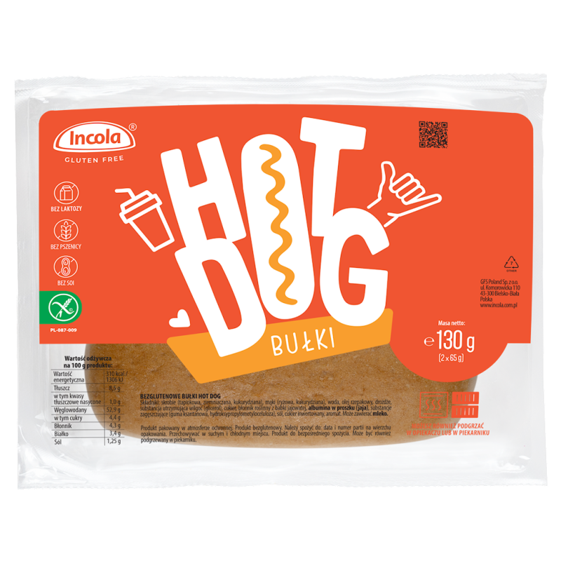 BUŁKI DO HOT-DOGÓW Z CEBULĄ BEZGLUTENOWE (2 szt.) 130 g - INCOLA
