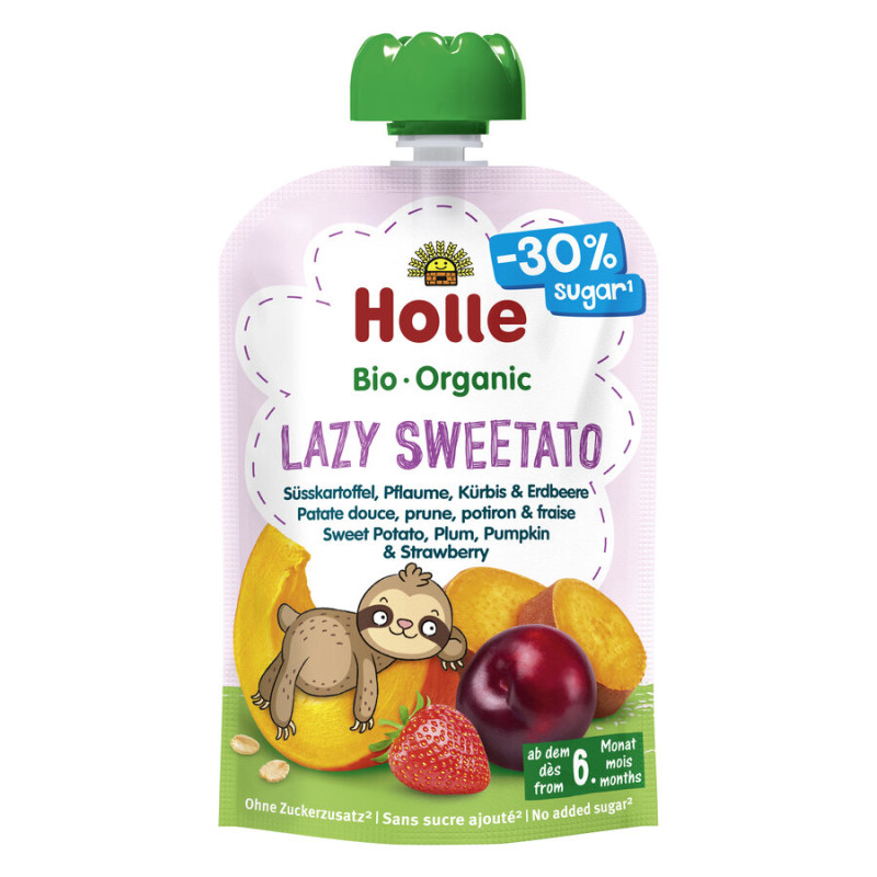 MUS SŁODKI LENIWIEC (BATAT - ŚLIWKA - DYNIA - TRUSKAWKA) BEZ DODATKU CUKRÓW BEZGLUTENOWY OD 6 MIESIĄCA DEMETER BIO 100 g - HOLLE