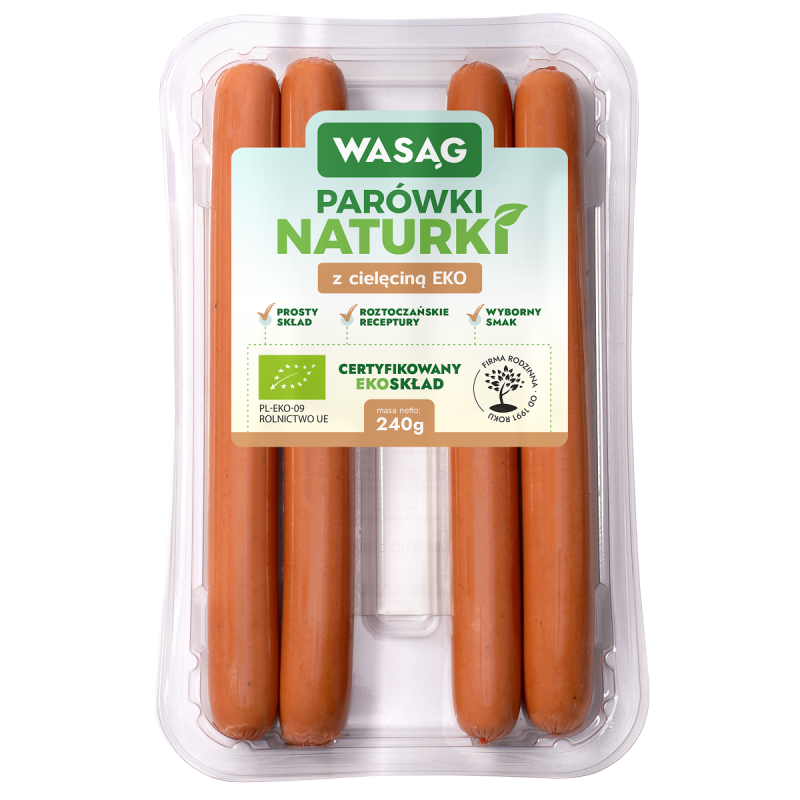 PARÓWKI Z CIELĘCINĄ BIO 240 g - WASĄG (NA ZAMÓWIENIE)