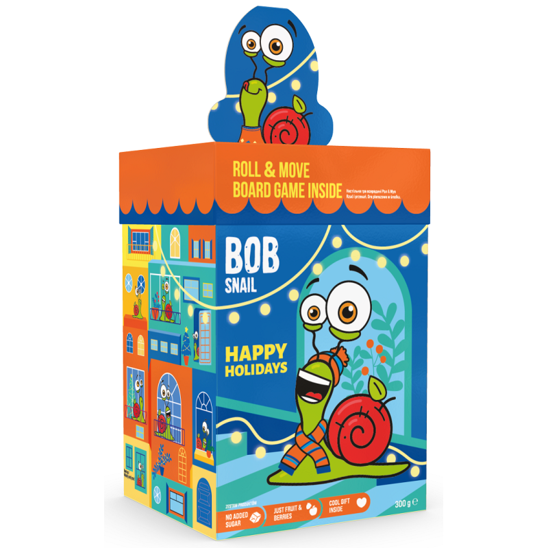 ZESTAW ŚWIĄTECZNY - PRZEKĄSKI OWOCOWE Z GRĄ I ZABAWKĄ BEZ DODATKU CUKRÓW BEZGLUTENOWE 300 g - BOB SNAIL (PRODUKT SEZONOWY)